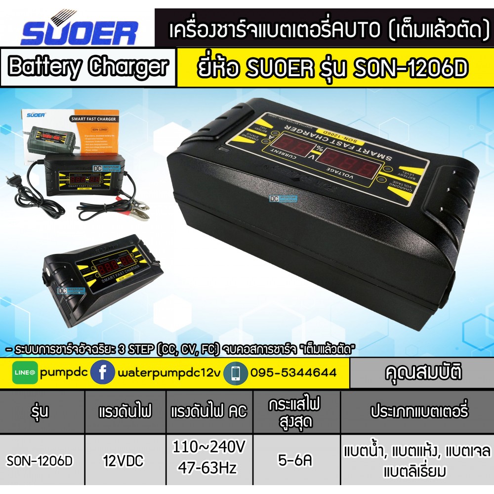 เครื่องชาร์จแบตเตอรี่รถยนต์ 12V 6A SUOER รุ่น SON-1206D